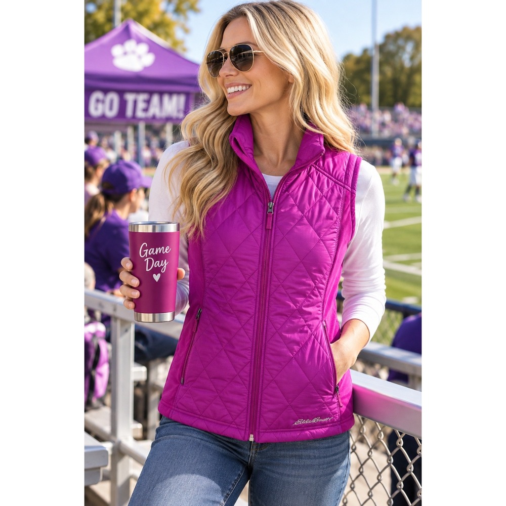 Eddie Bauer Magenta Pink Quilted Full Zip Performance Vest Women's Medium EUC